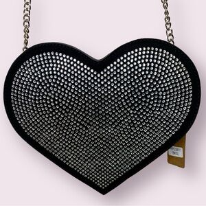 NWT Hello 3am Forever Black Heart Shaped Bag With Rhinestones Crossbody Chain